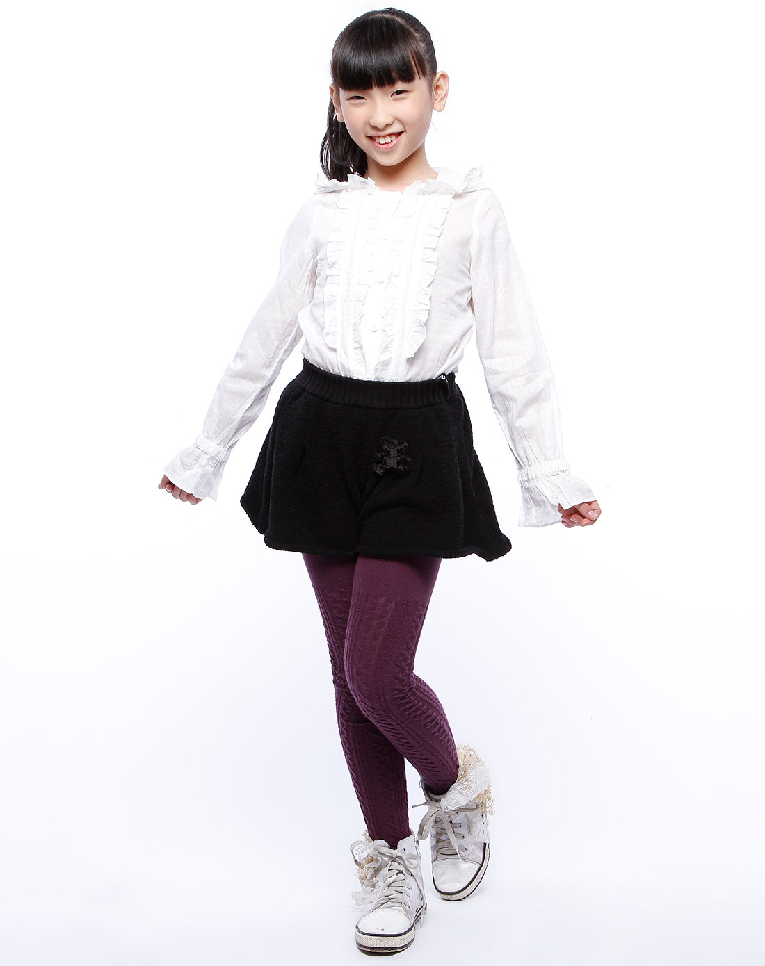 品牌-4--夜场时尚小鱼 女童白色荷叶边时尚连帽