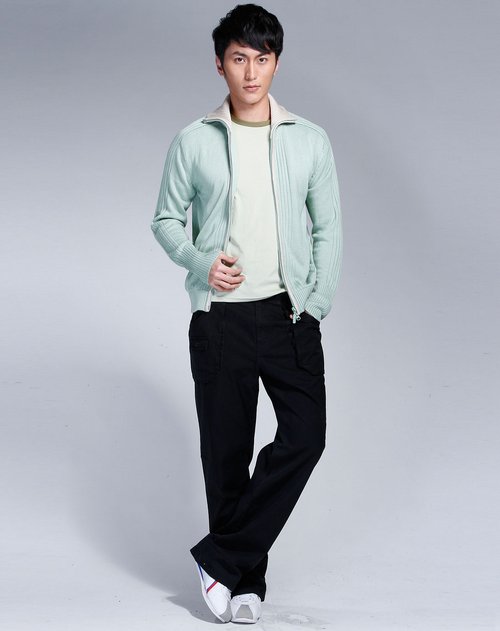 摩力狮MORRESI男款绿\/卡其色休闲拉链长袖上