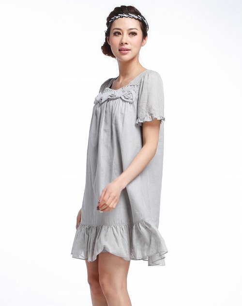 花木马Hana Mokuba女款灰色玫瑰花饰洋装价