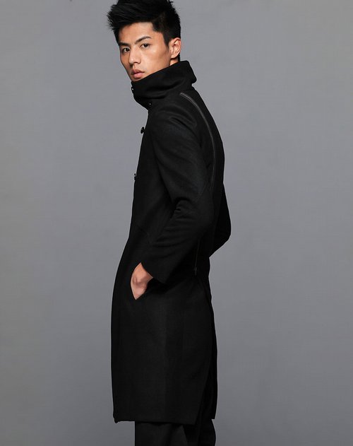 非池中FCZ<em>男装</em>新款斜门襟<em>个性</em>高领长款<em>外套</em>风