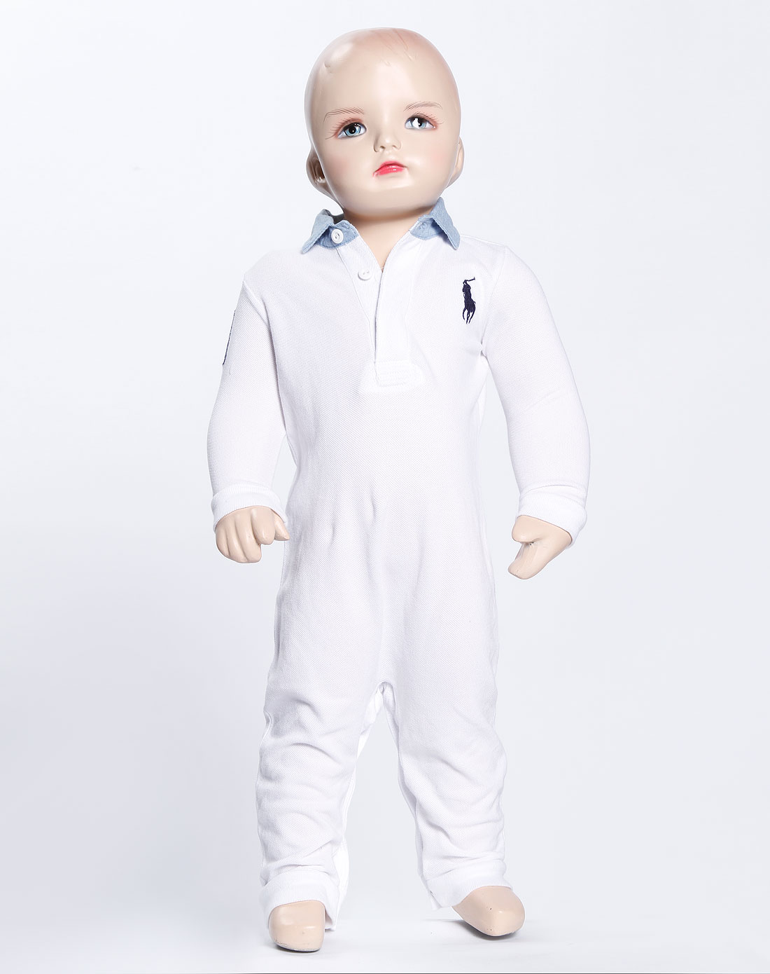 polo ralph lauren婴儿装儿童白色长袖连身裤