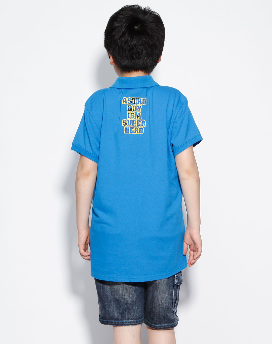 阿童木astro boy童装专场中性蓝色阿童木迷彩满地贴布绣polo