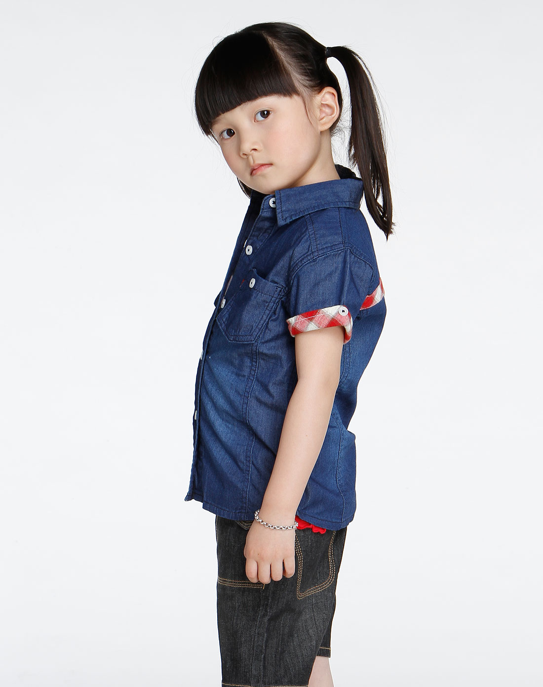 女童牛仔短袖上衣