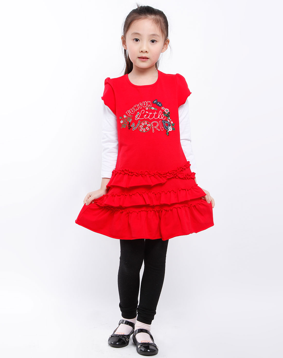 凡兜Fun World男女童<em>女童红色</em>针织长袖<em>连衣裙</em>