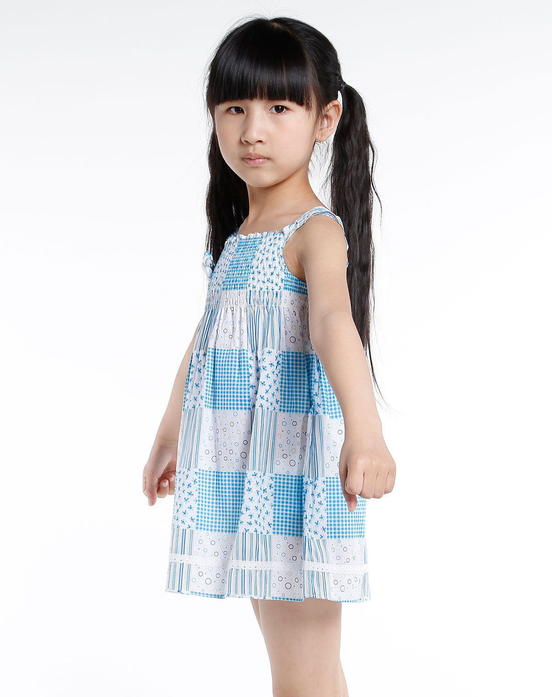 力果liguo<em>女童蓝色</em>印花吊带<em>连衣裙</em>