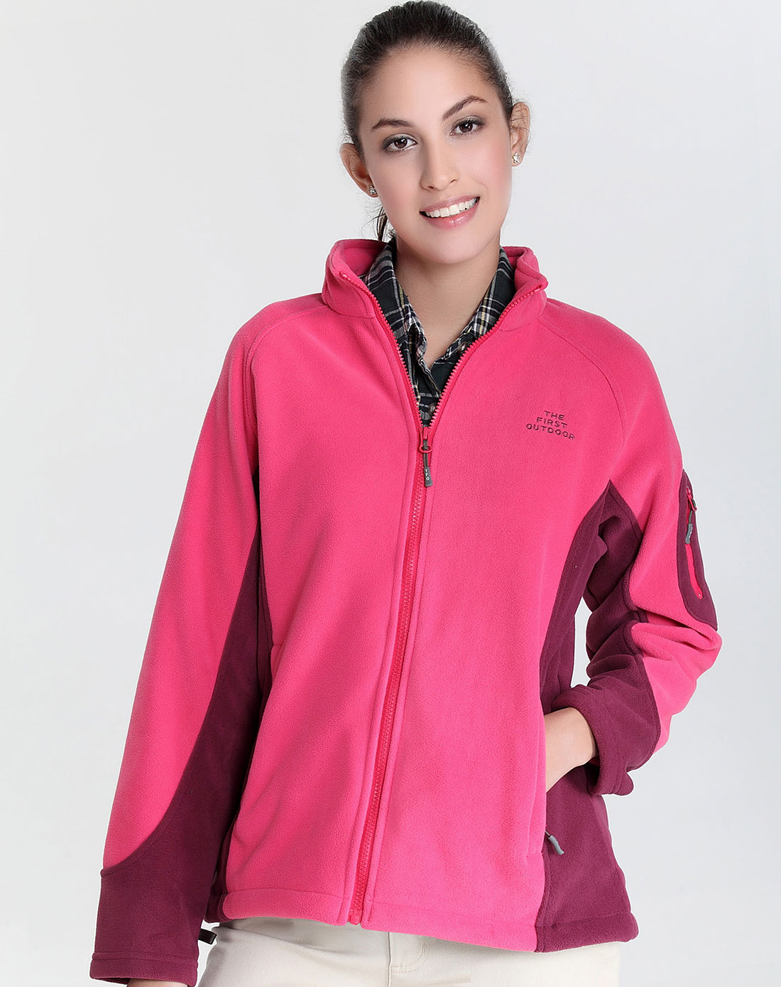 美国第一户外女款樱桃红色抓绒衣06170002A08_唯品会