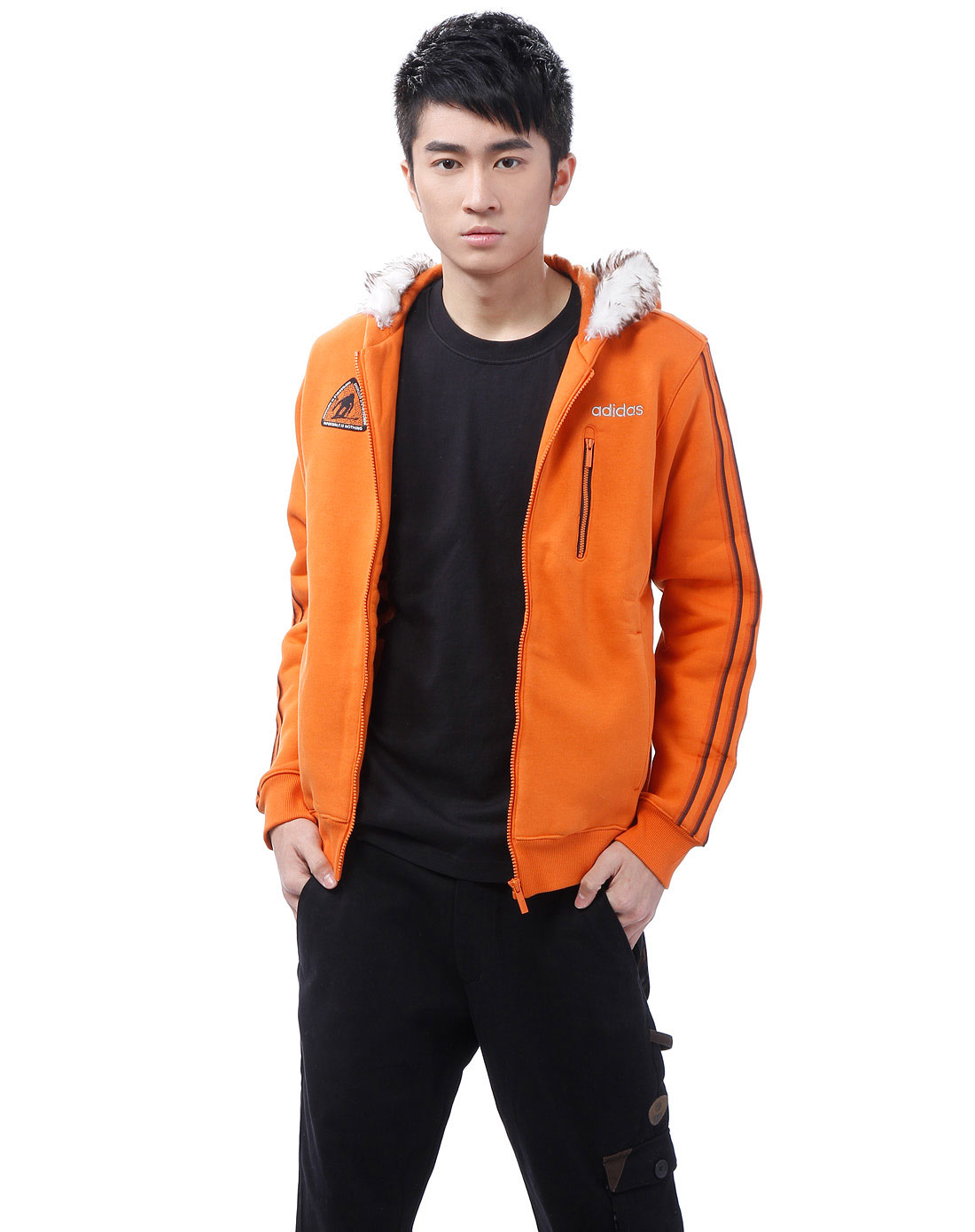 男款橙色连帽<em>长袖外套</em>