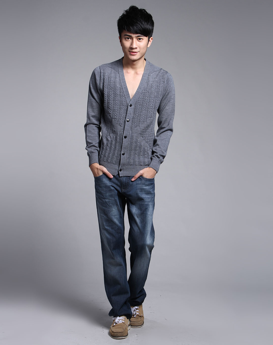 梵尼迪venerdi uomini<em>男款</em>灰色全<em>羊毛</em>时尚<em>开衫</em>