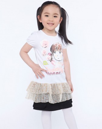 <em>时尚小鱼女童</em>白色印女孩短袖<em>连衣裙</em>_唯品会名