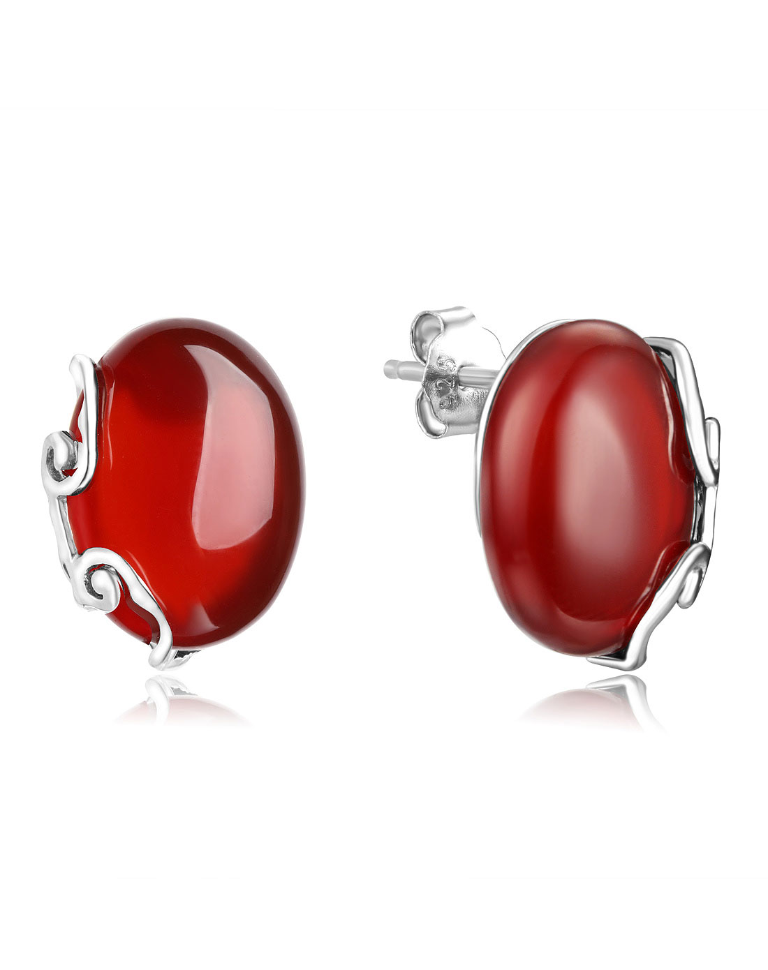 佰色传情925银镶红玛瑙耳钉 国品BYE125BYE