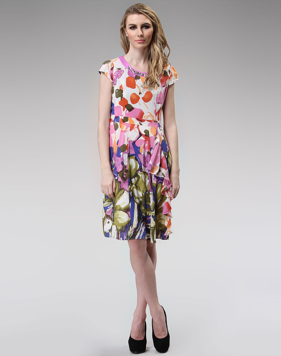 品牌-3--夜场<em>凯撒</em>KAISER 紫色碎花钉珠优雅短