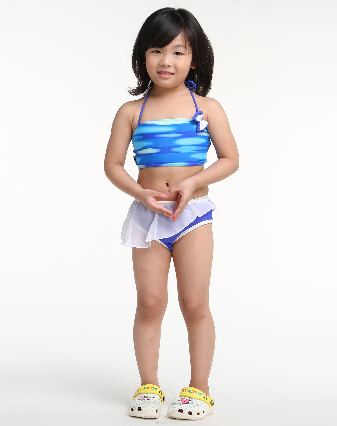 西瓜太郎melonboy女童蓝色印花裹胸分体式泳衣套装