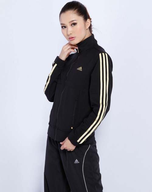 <em>阿迪达斯adidas</em>女款黑/金色时尚运动拉链<em>外套</em>