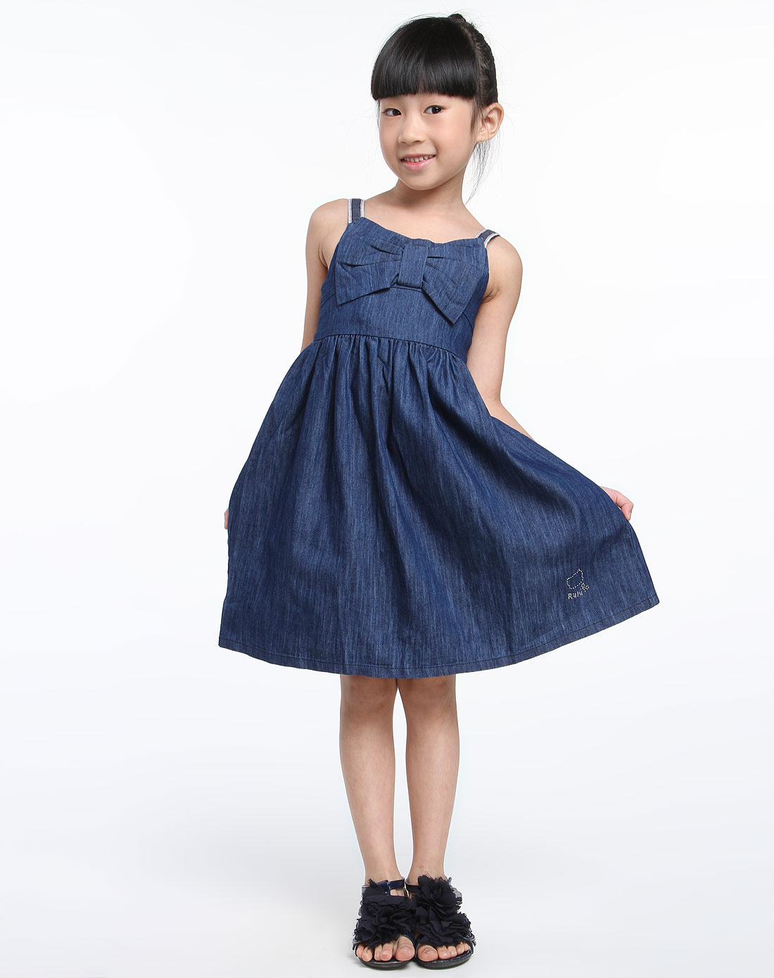 小猪噜噜rulu+kids男女童<em>女童蓝色</em>吊带牛仔<em>连衣裙</em>