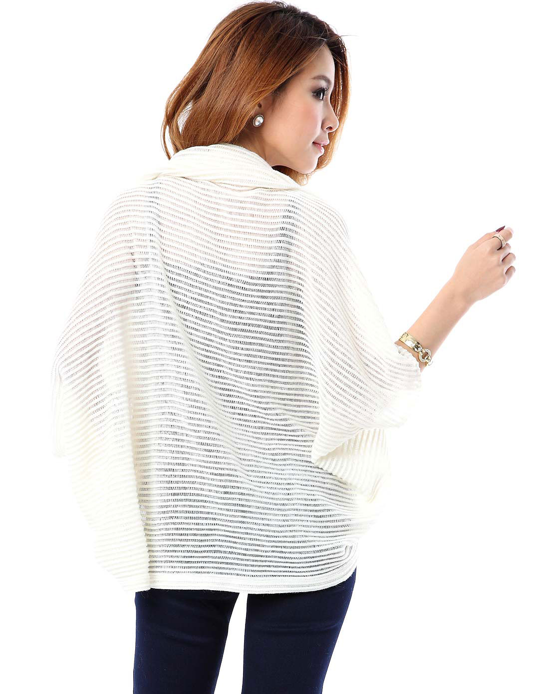 O.SA<em>白色</em>镂空<em>蝙蝠</em>袖<em>开衫针织</em>衫SH23112200