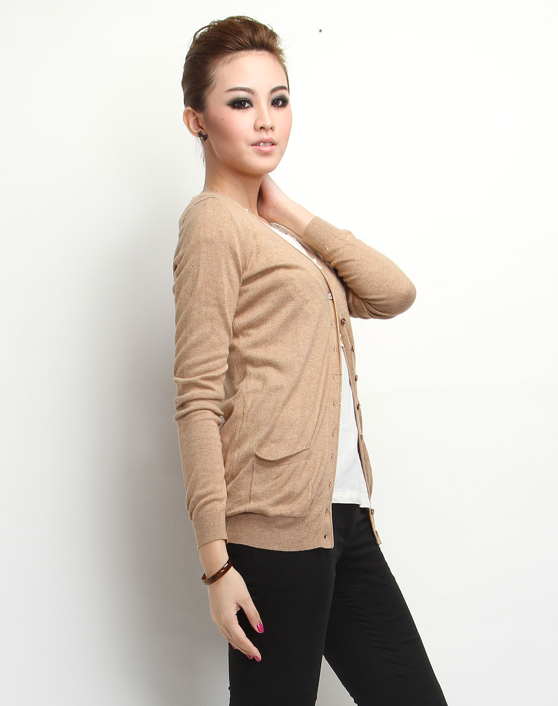 MANGO<em>驼色</em>长袖休闲<em>针织开衫</em>53212450-T3_