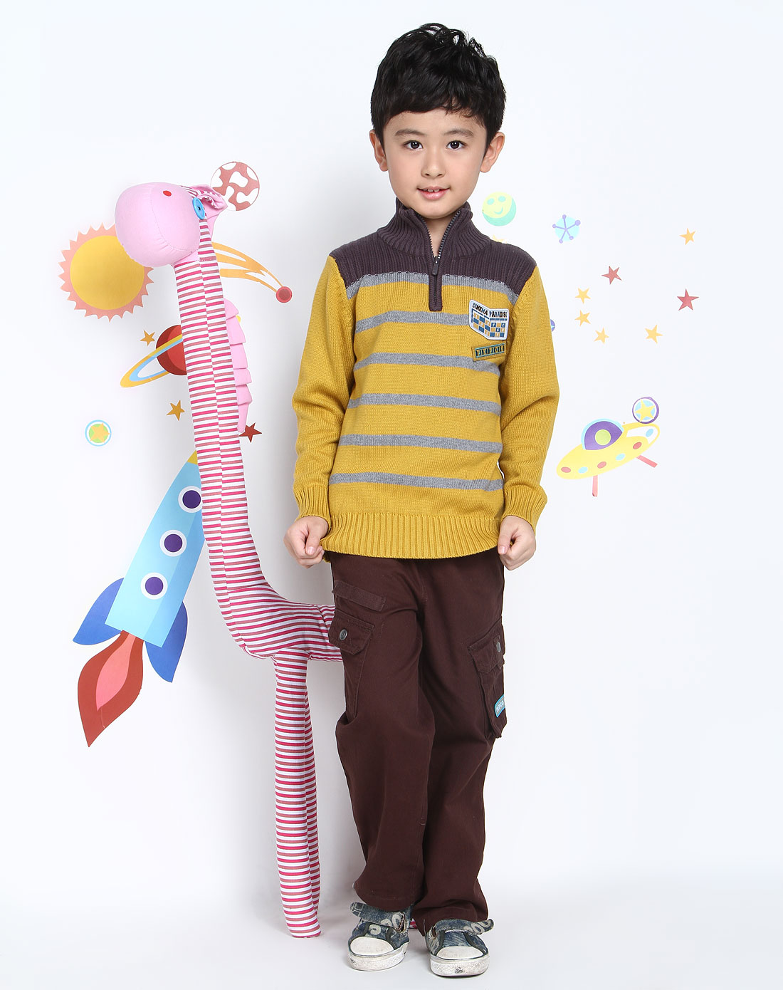 <em>小猪班纳</em>PEPCO男女童男童黄色时尚条纹长袖