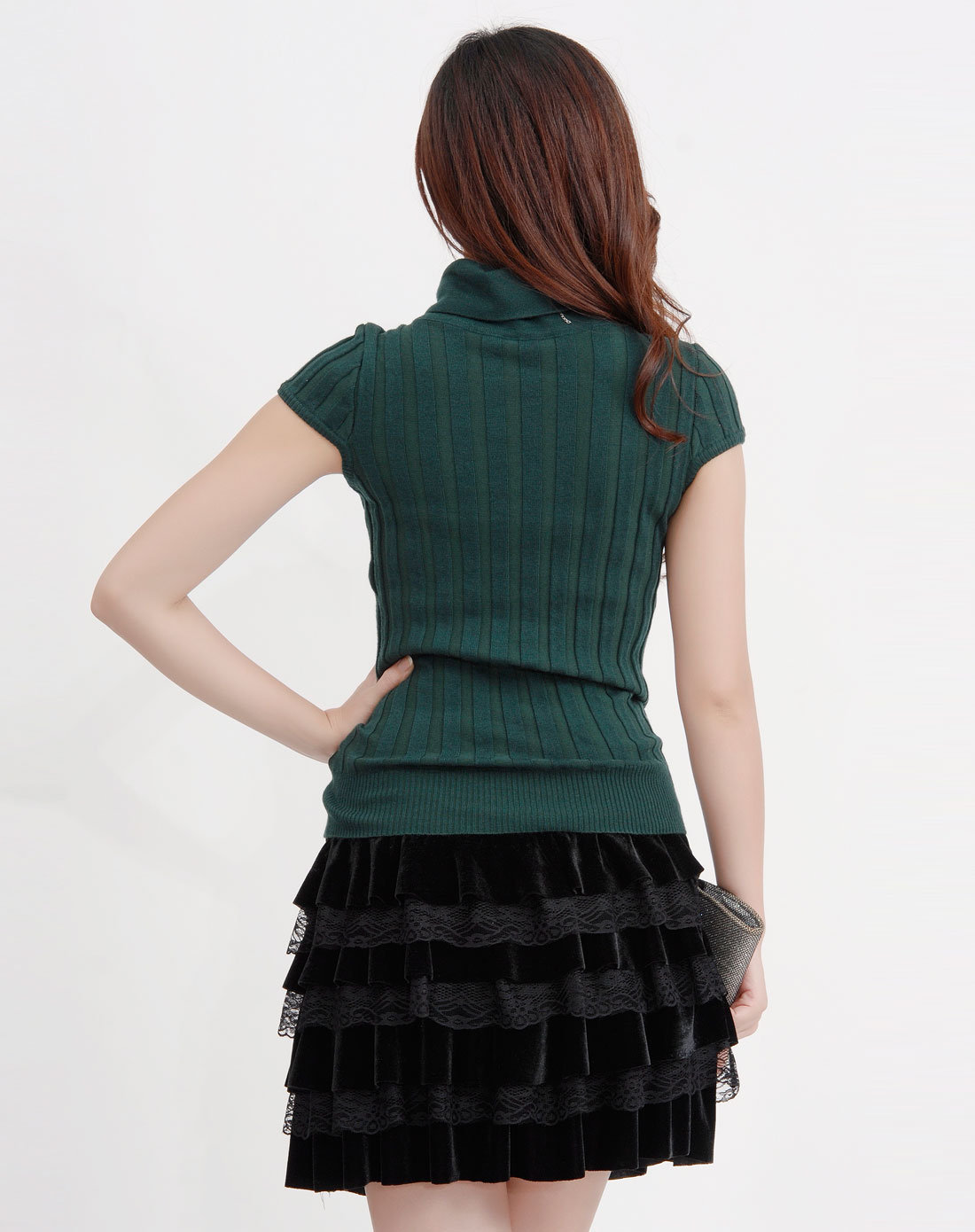 高领短袖针织毛衣