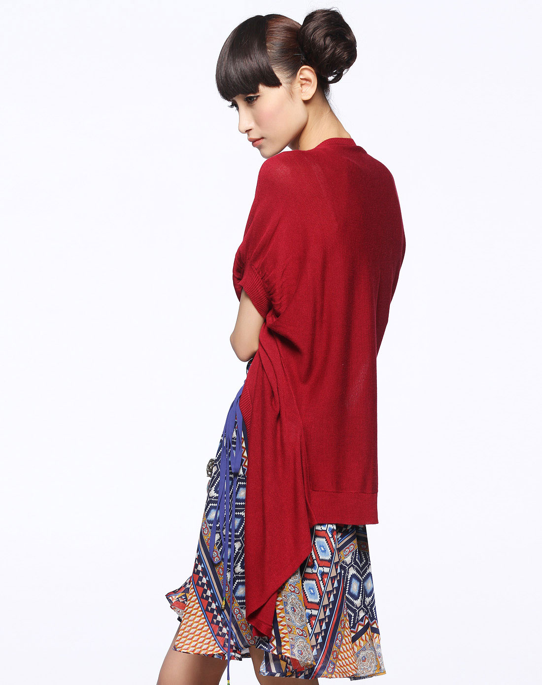 裂帛红色<em>披肩式开衫针织</em>衫外套22160008040