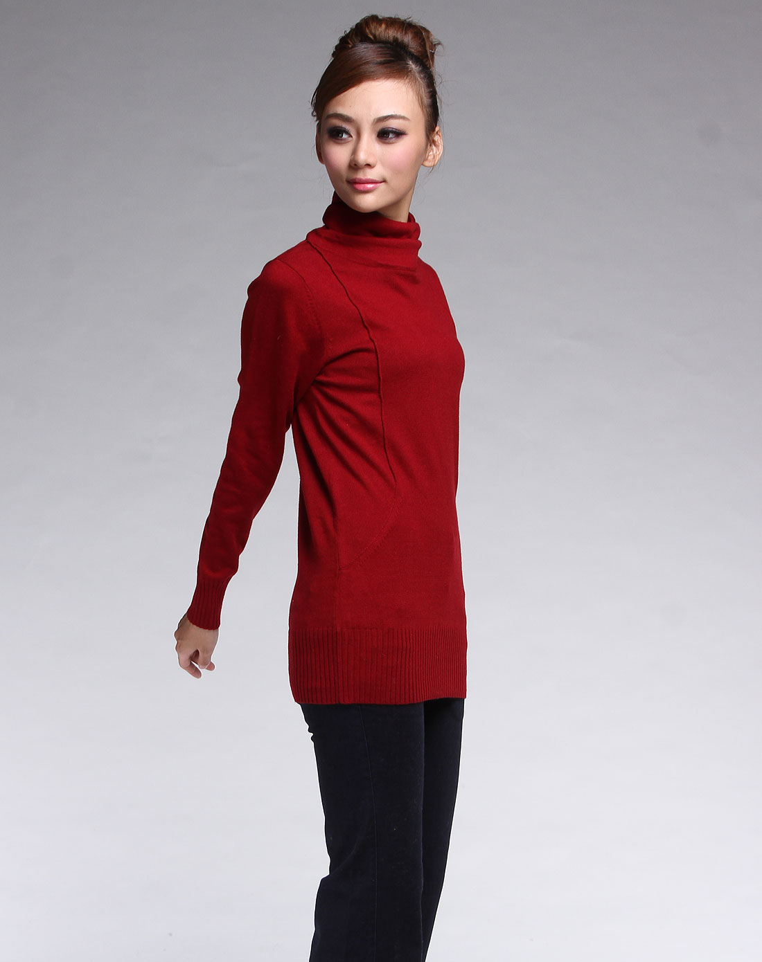 倚纱depyarn枣红色<em>高领</em>长袖<em>毛衣</em>d530702423