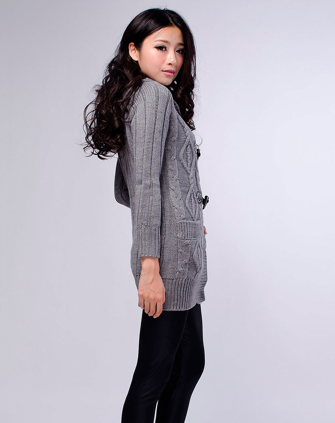 金诺USS AZINO-简约花纹时尚牛角扣<em>中长款</em>百