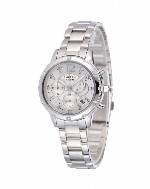 <em>卡西欧CASIO女款</em>米白色水晶三眼计时<em>手表</em>_唯