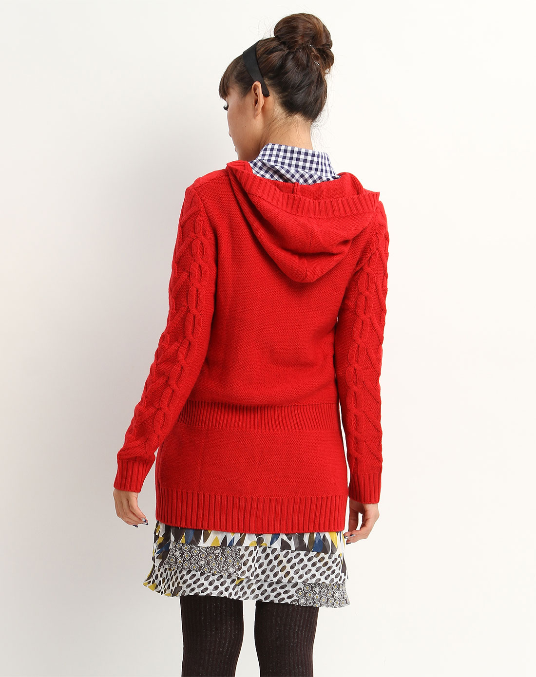 中中j-jong红色连帽长袖针织开衫