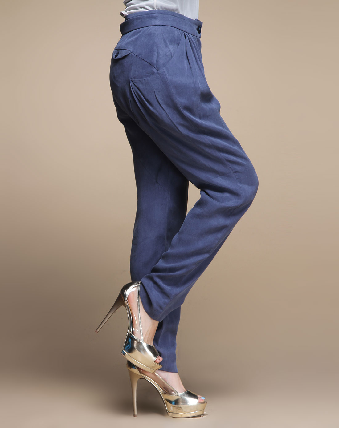 裴纳格BENEVOGA灰蓝色时尚双腰<em>长马裤</em>S12