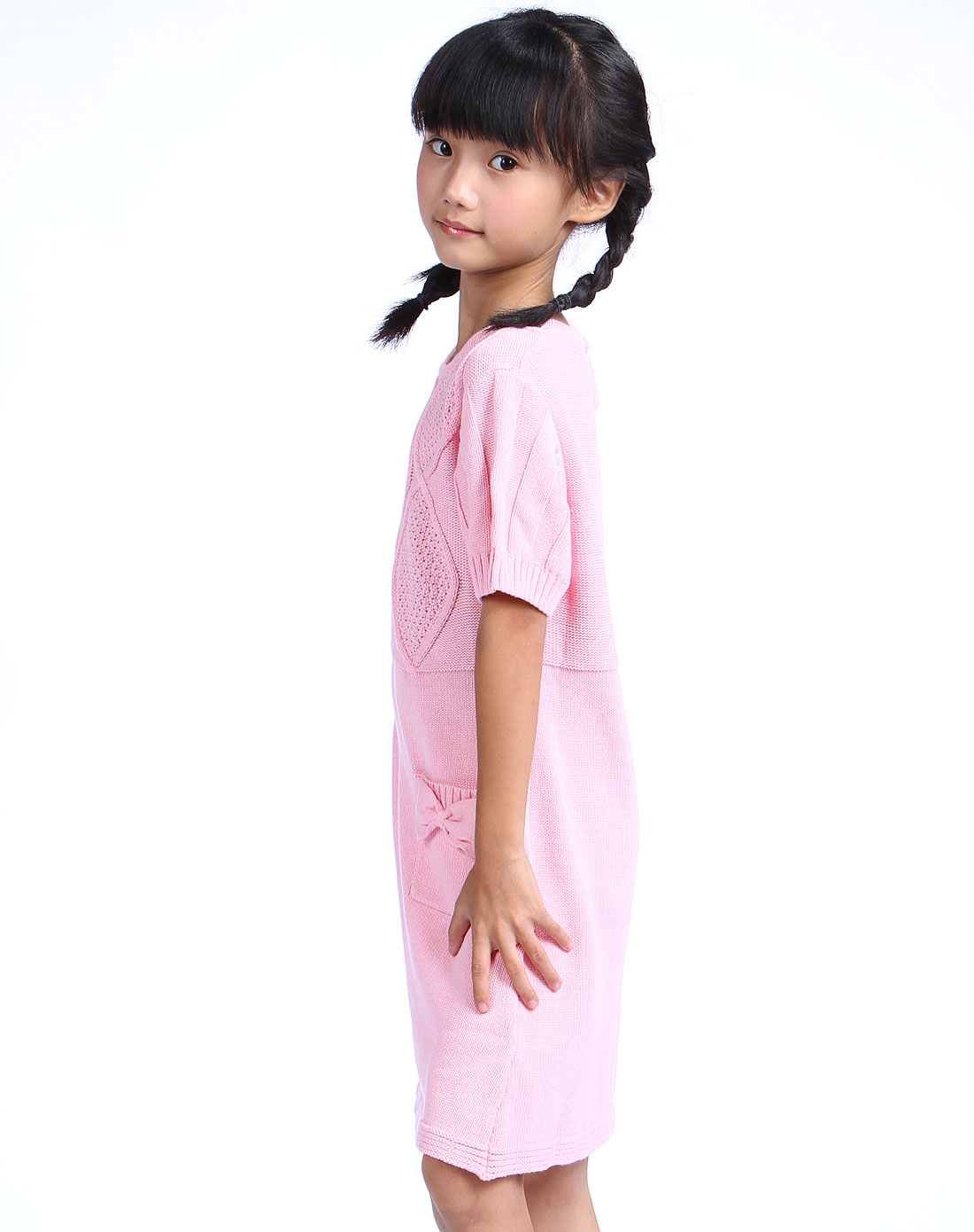 力果liguo男女童<em>女童</em>粉红色<em>个性</em>短袖<em>连衣裙</em>L1