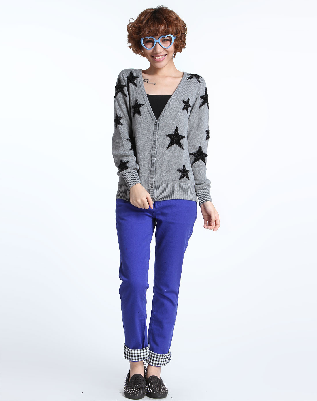 森马灰色<em>星星</em>图案个性长袖针织<em>开衫</em>12072311