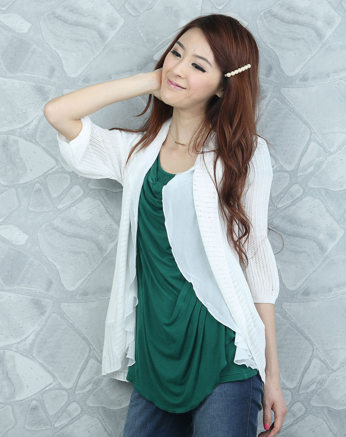 O.SA<em>白色百搭</em>镂空<em>针织开衫</em>SZ0010120_唯品