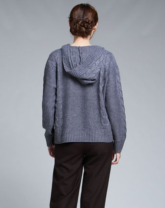 珂清keQing灰色<em>织</em>麻花<em>连帽</em>长袖<em>毛衣</em>外套KQ1