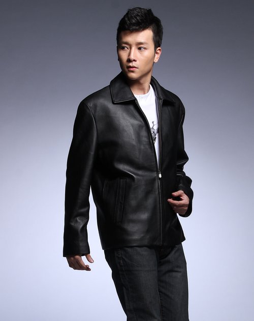 巴迪奥BRADIO男装黑色时尚翻领<em>休闲</em>长袖<em>外套</em>