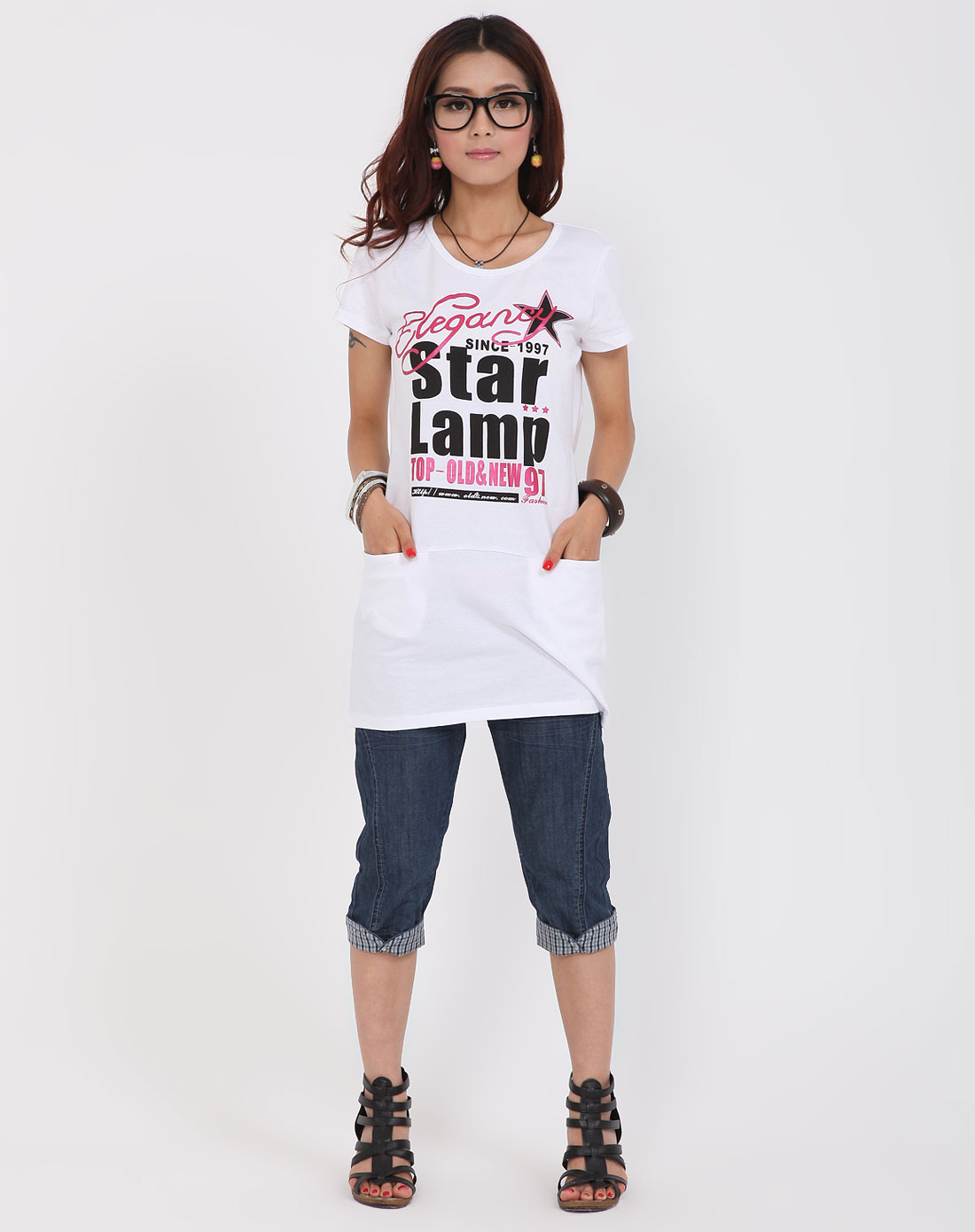 白色圆领烫画短袖t恤_鎏恒色old&new特价1.5