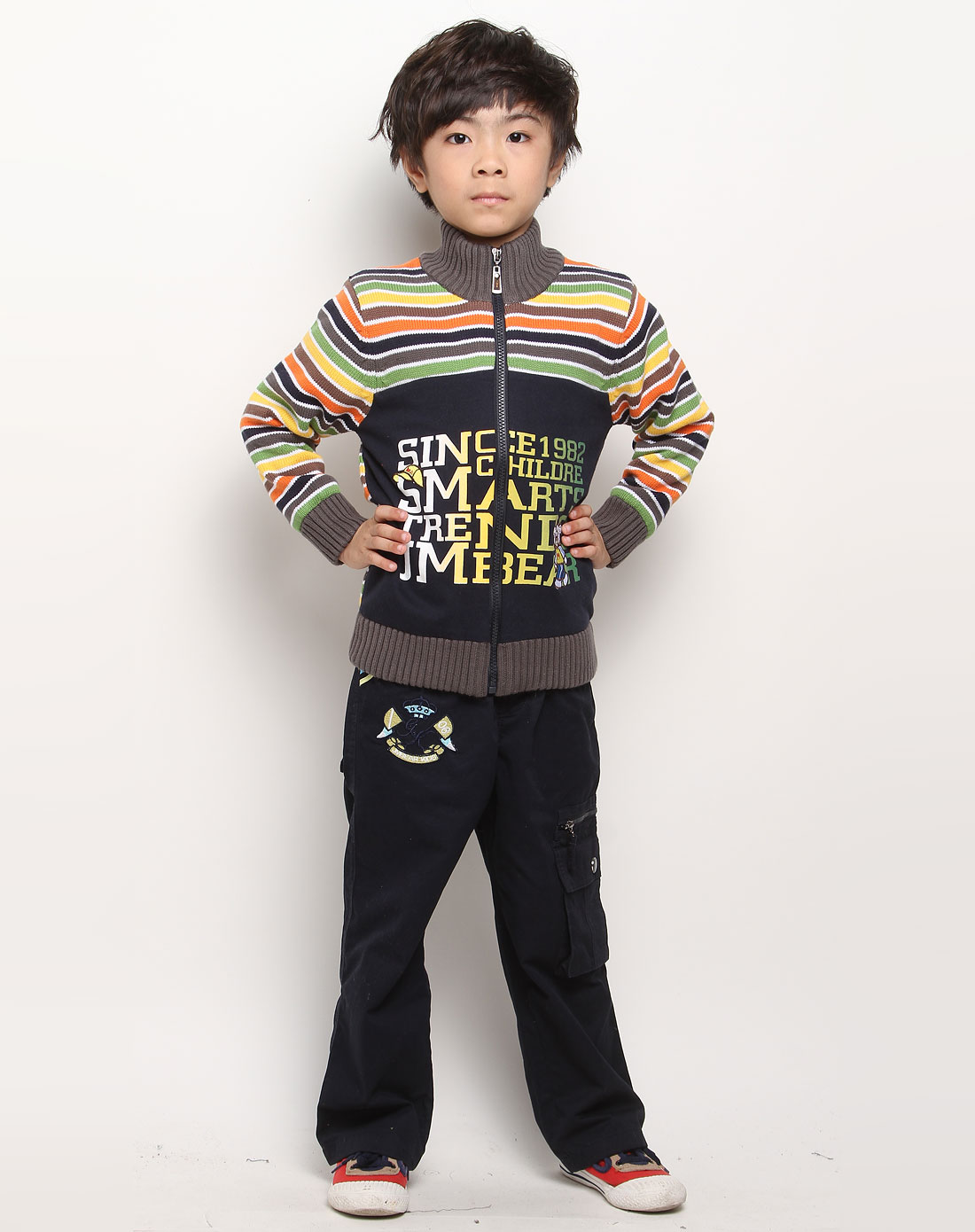 <em>杰米熊</em>Jmbear男女童装男童彩色条纹时尚拉链