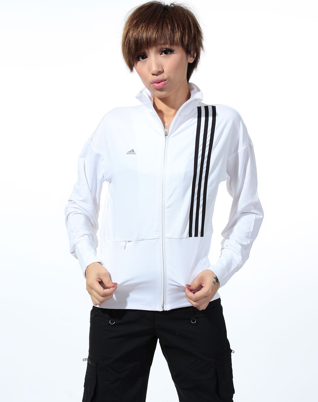 <em>阿迪达斯adidas</em>白色黑条纹长袖运动<em>外套</em>6027