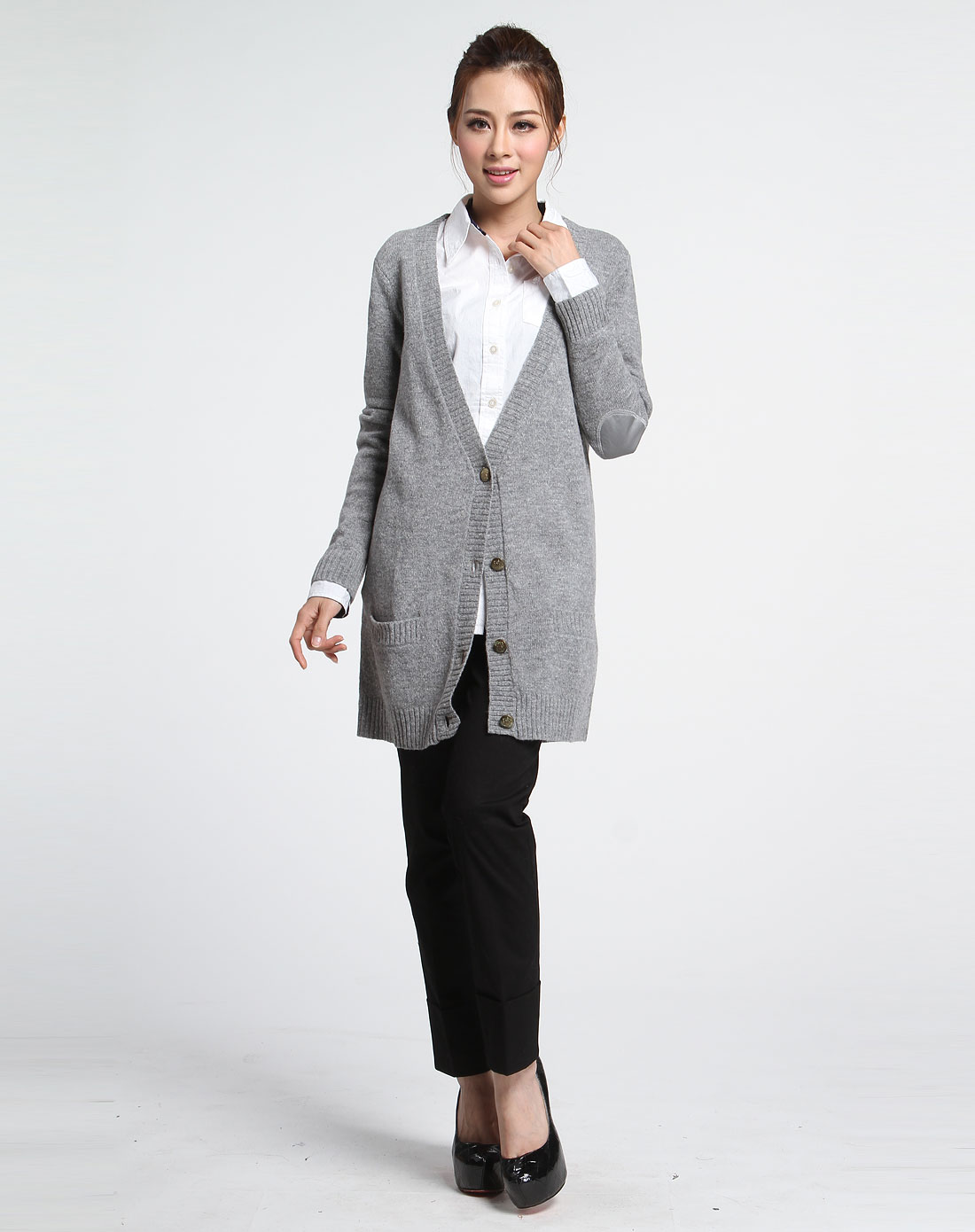 乐都特LA REDOUTE灰色羊毛混纺<em>针织</em>长款长