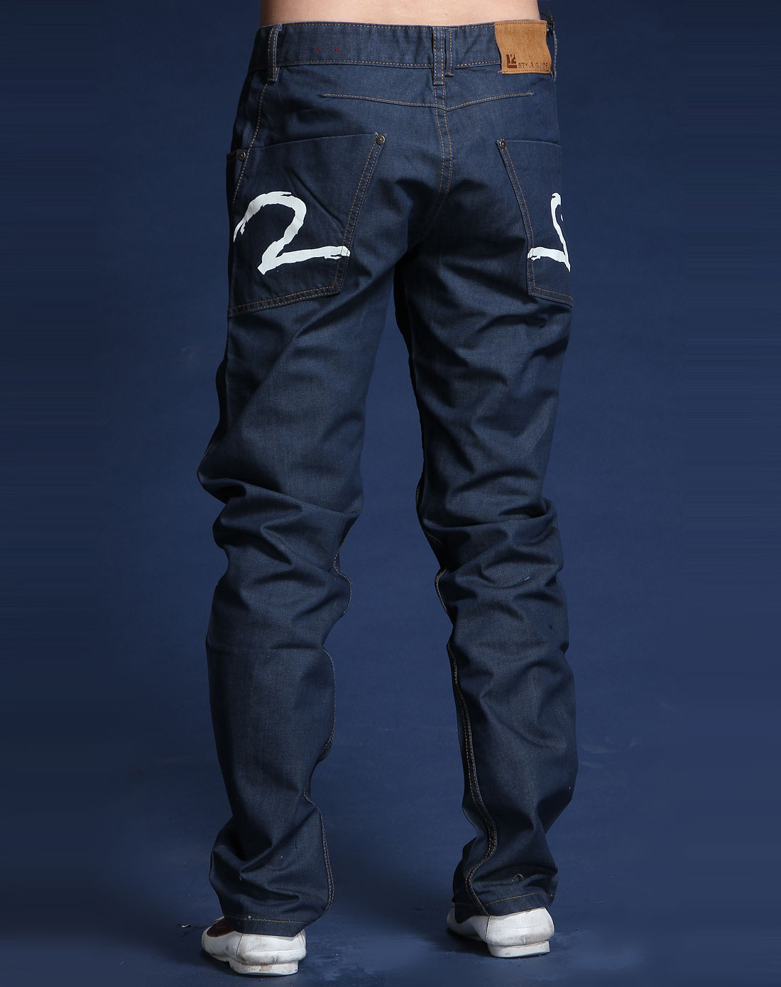 l2藏蓝色休闲简约中腰牛仔长裤126140226