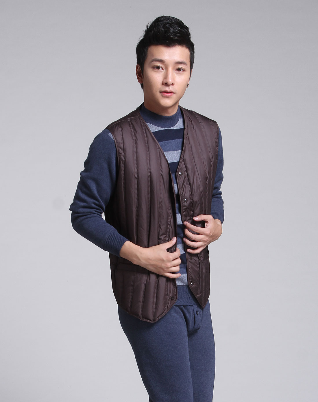 美亚楚丹Meiyachudan男款深<em>咖啡色羽绒</em>大<em>马夹</em>