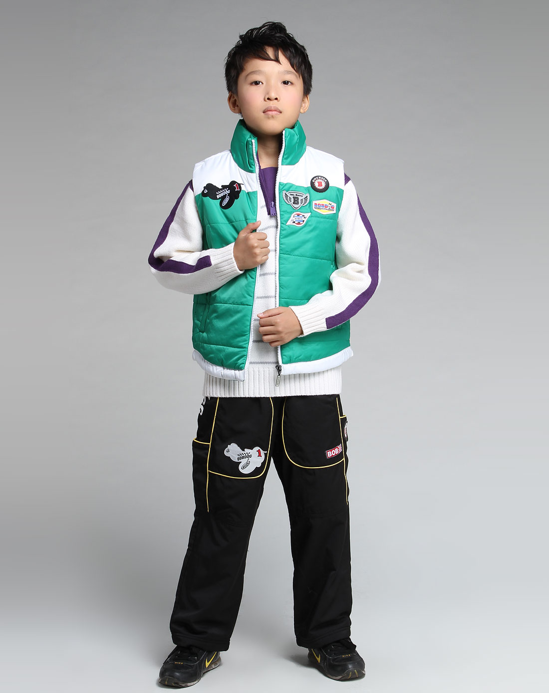 <em>巴布豆</em>BOBDOG男女<em>童男童</em>绿白色活力棉<em>马甲</em>