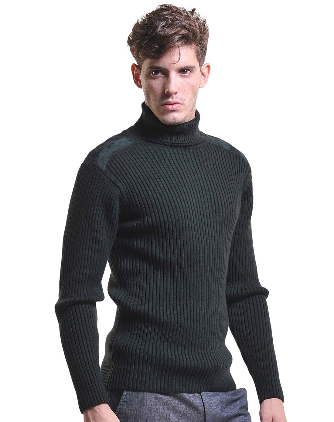 保罗威特polo villae深墨<em>绿色高领</em>简约长袖<em>毛衣</em>