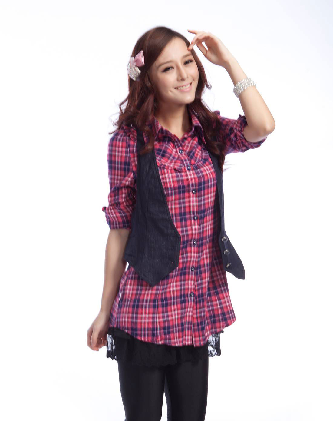 简朵JANDO彩色牛仔<em>马夹</em>长款<em>衬衣</em>A0302518_