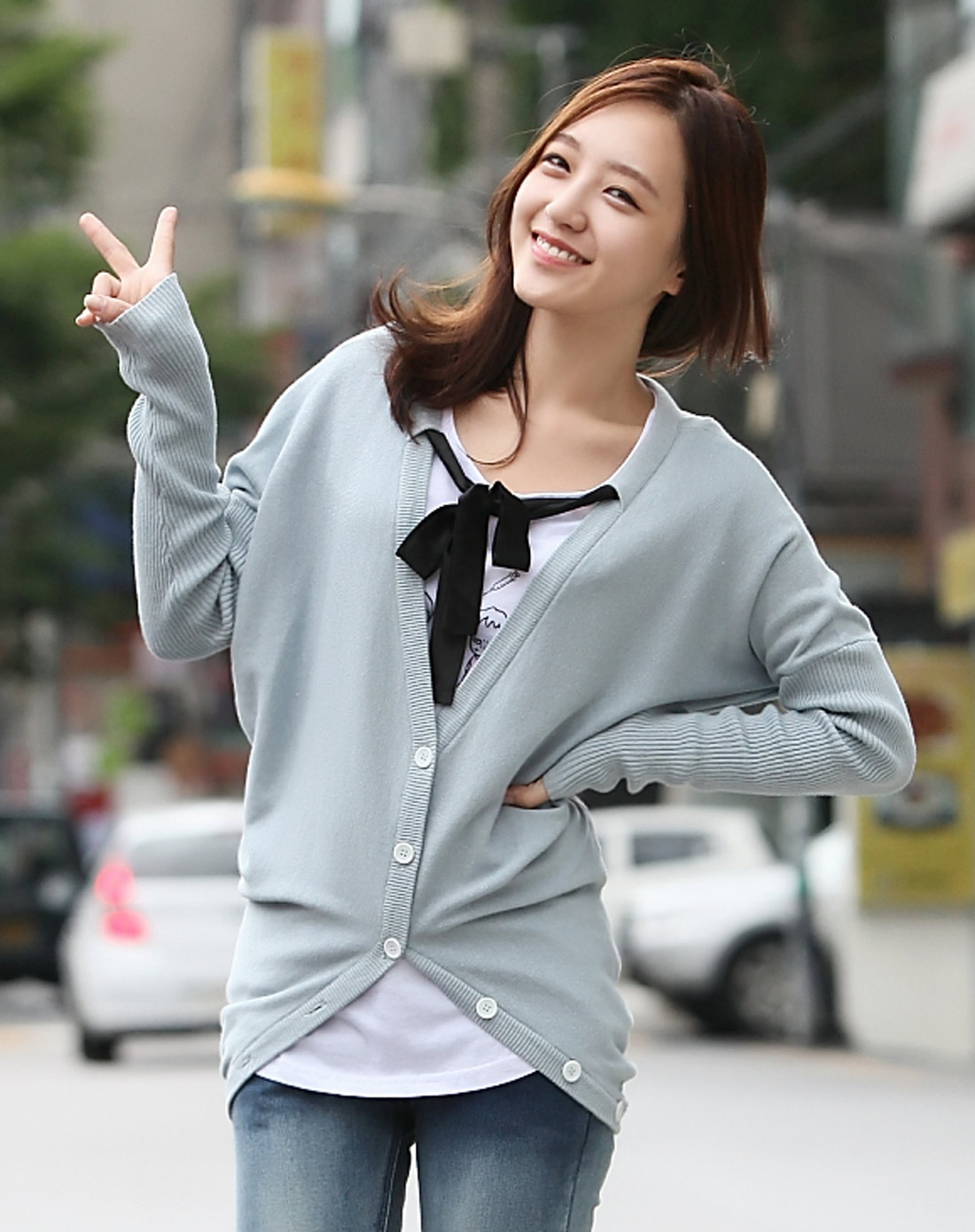 韩都衣舍HSTYLE女<em>上装</em>专场<em>女款</em>蓝色纯色<em>开衫</em>