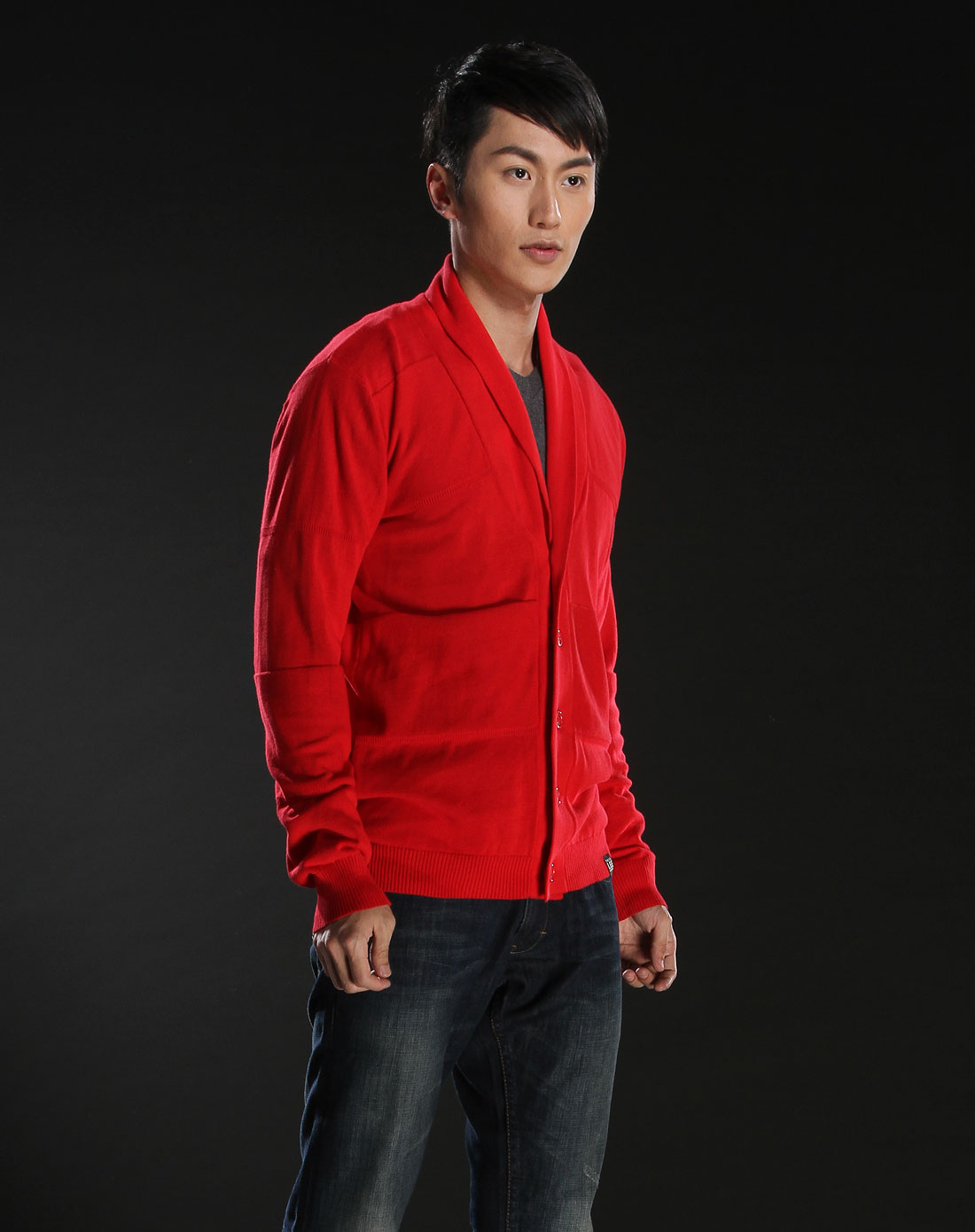 LEE红色翻领<em>开襟</em>长袖<em>毛衣</em>LME004X03R5D_