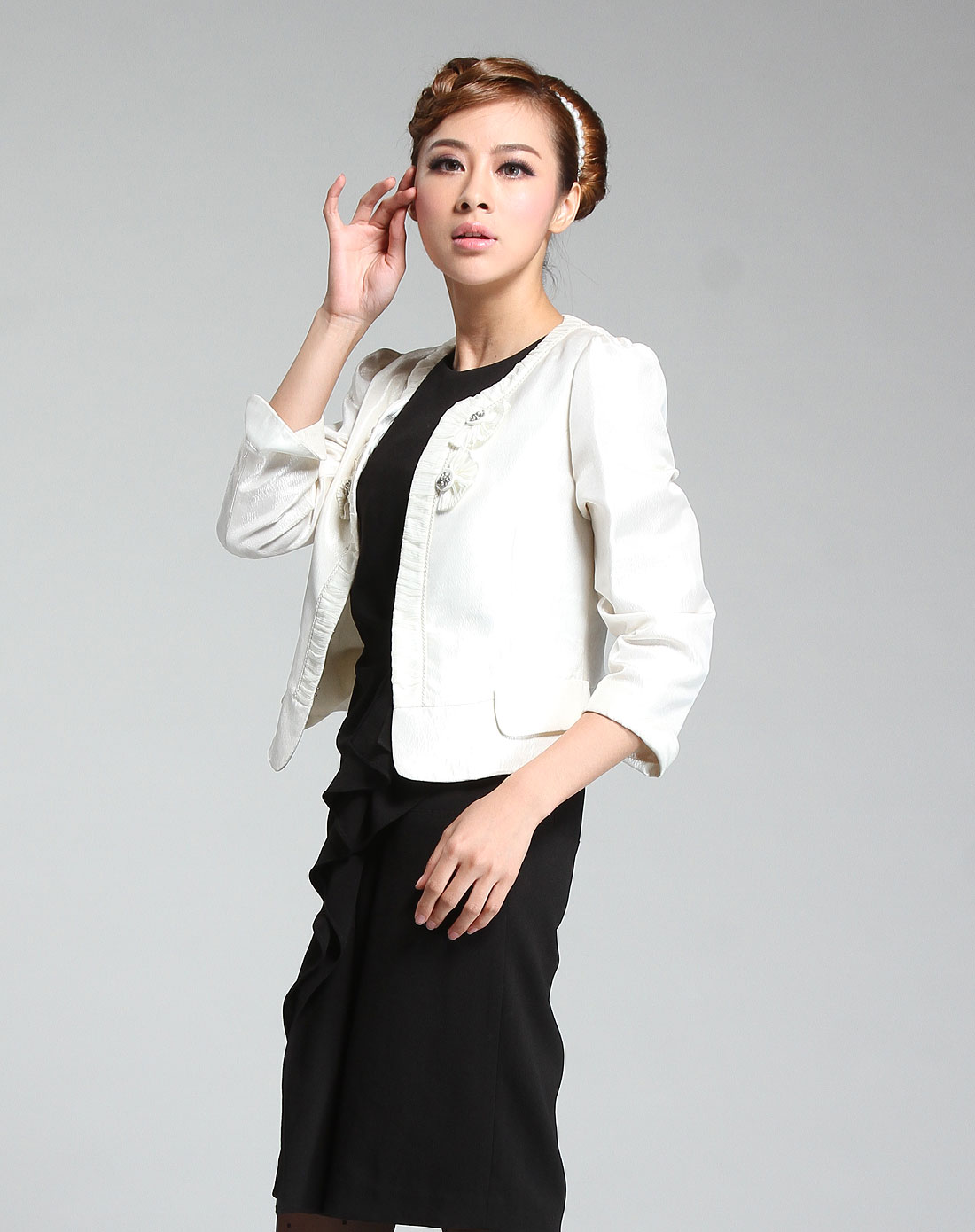 朗姿LANCY FROM25女款乳<em>白色女士</em>短<em>上衣</em>C