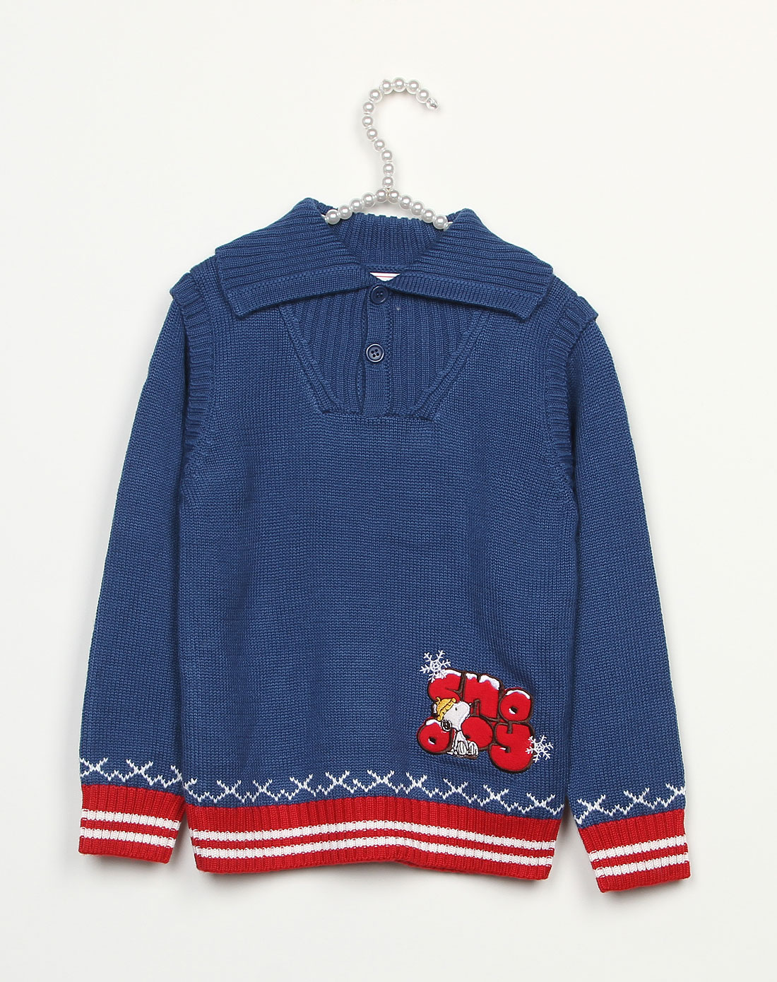 史努比SNOOPY-男童暗蓝色半<em>开襟</em>长袖<em>毛衣</em>A