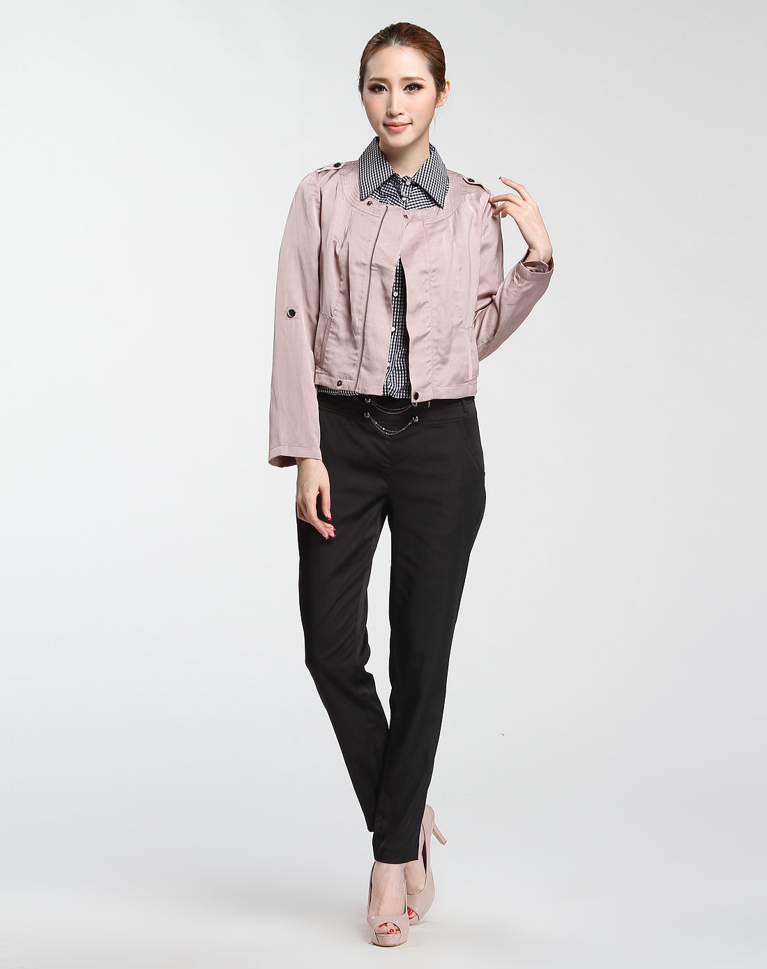 杰西JESSIE<em>女装</em>暗粉色<em>简约时尚</em>气质短款长袖