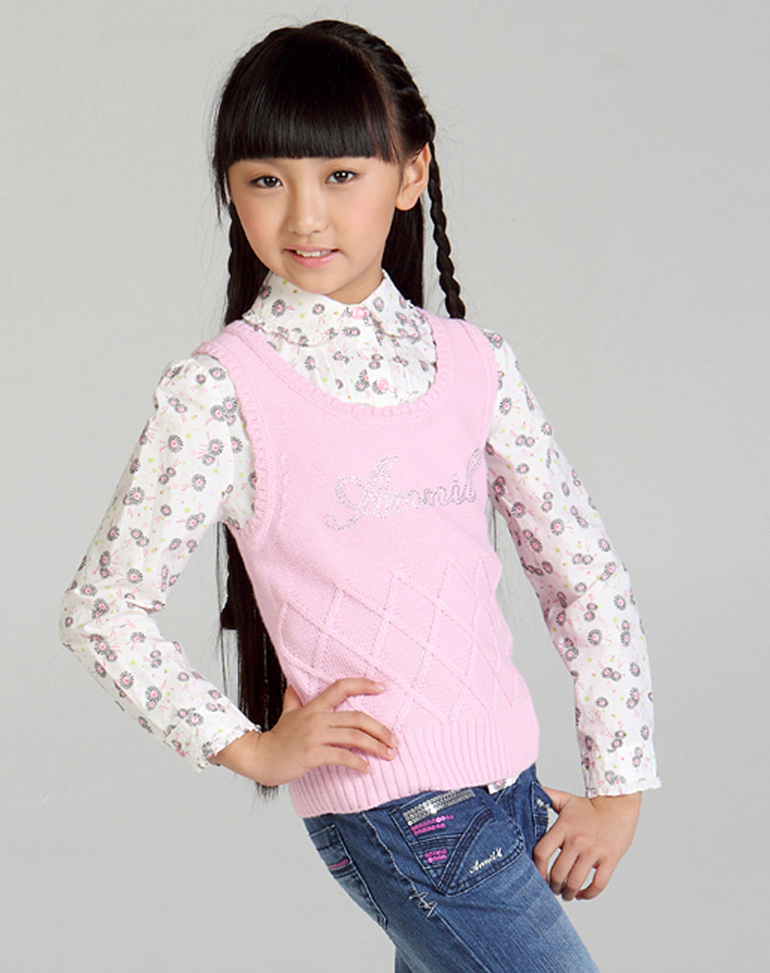 <em>安奈儿</em>annil男女<em>童装女童</em>雪柔粉毛衫小背心ag