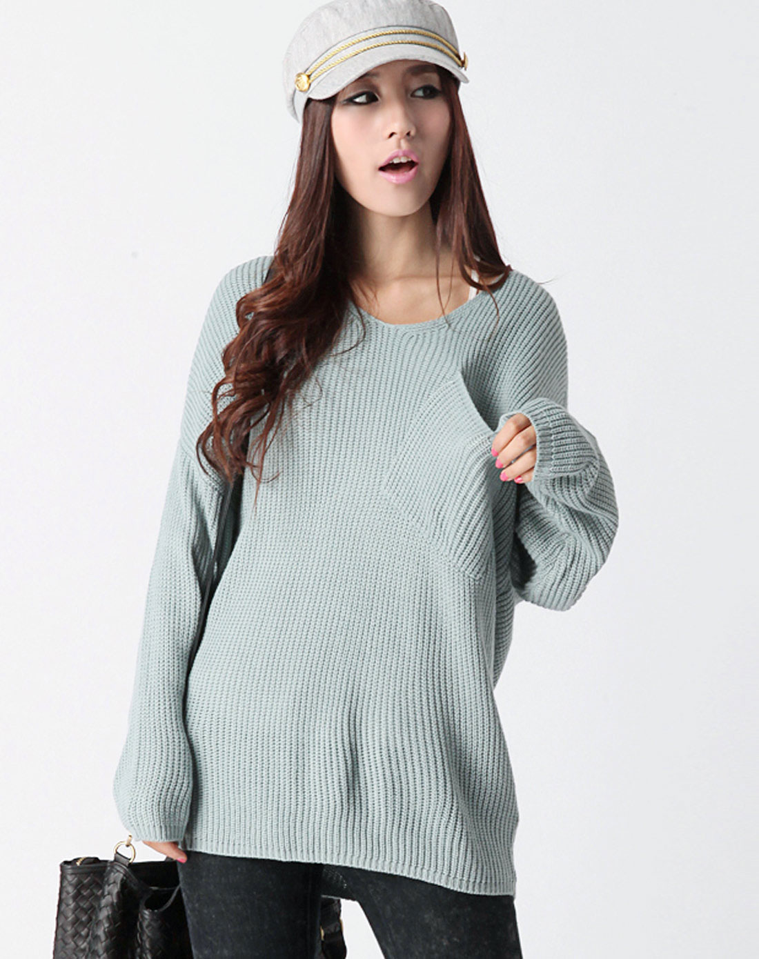 韩都衣舍HSTYLE女上装专场纯色<em>V领毛衣</em>DN1