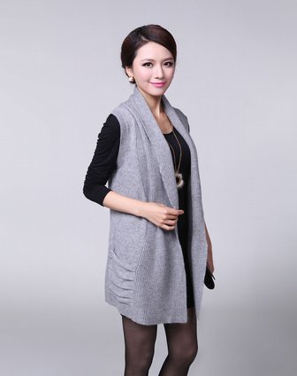 衣尚羊绒烟灰无袖<em>中长</em>羊绒<em>开衫</em>11875-1_<em>唯品会</em>